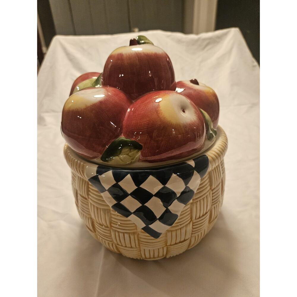 Vintage Susan Winget Apple Basket Cookie Jar Certified International Ceramic
